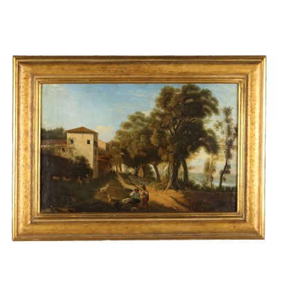Peinture de paysage avec des bergers