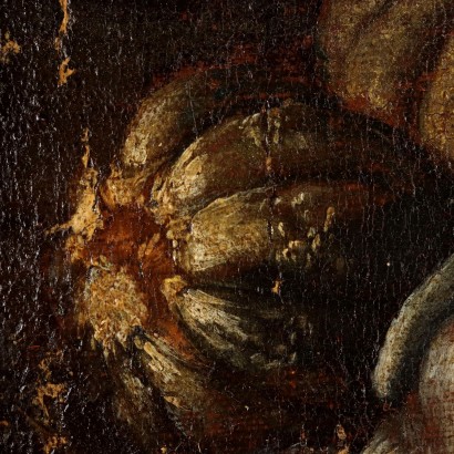 Still life painting with pumpkins and flies,Still life with pumpkins and birds