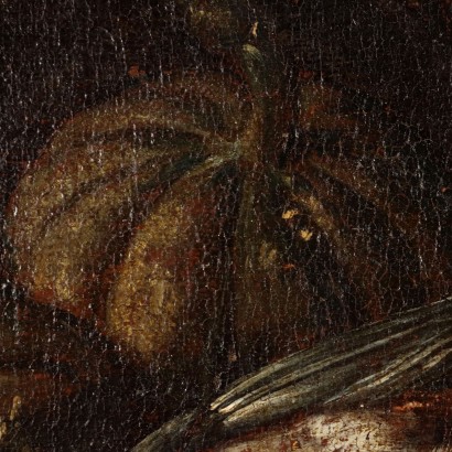 Still life painting with pumpkins and flies,Still life with pumpkins and birds