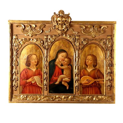 Wooden triptych Madonna with Child and,Triptych with Madonna and Child with Ang,Wooden triptych Madonna with Child and