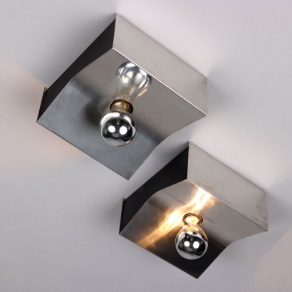 Pair of Wall Lamps Chromed Metal Italy 1960s-70s