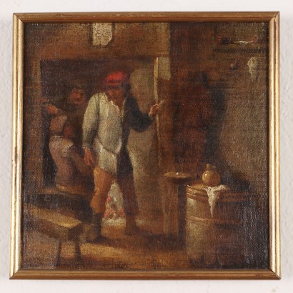 Pintura del siglo XVIII con escena de 0apostr,Escena interior con figuras,Pintura del siglo XVIII con escena d0a