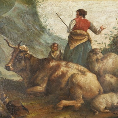 Grupo de cuatro Cuadros con Escenas Pa,Grupo de cuatro escenas pastorales
