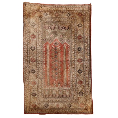 Tapis Ancien Kaisery Turquie Coton Soie Noeud Fin Fait à la Main