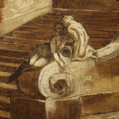 Paysage fluvial peint avec escalier