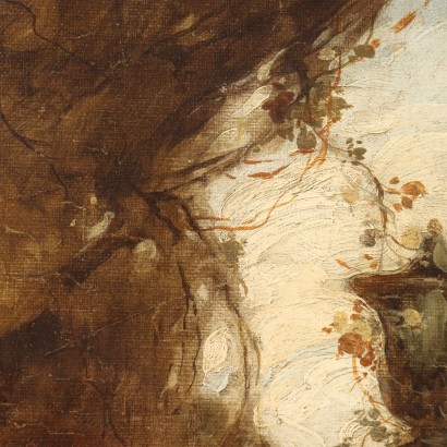 Paysage fluvial peint avec escalier