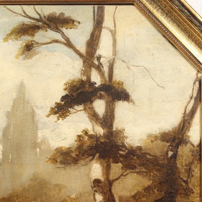 Paysage fluvial peint avec escalier