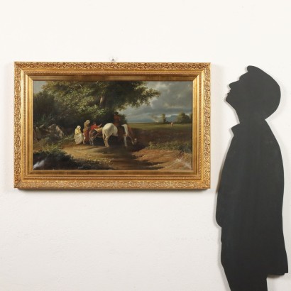 Dipinto Paesaggio con Viandanti in Sosta
