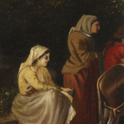Dipinto Paesaggio con Viandanti in Sosta