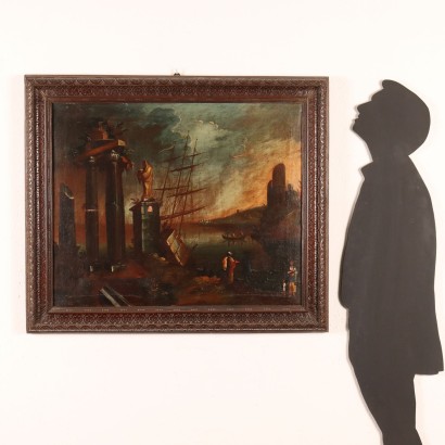 Dipinto Paesaggio con Rovine e Figure
