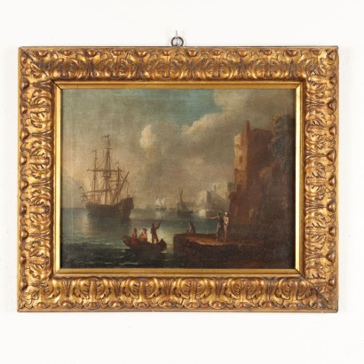 Malerei Hafenlandschaft mit Figuren