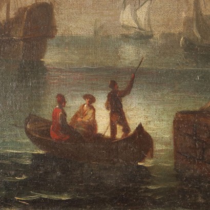 Malerei Hafenlandschaft mit Figuren