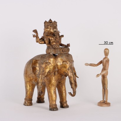 Divinità Hindu su Airavata in Bronz
