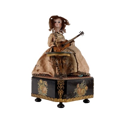 Young Woman Automaton with Guitar XIX Century Gilded Bronze