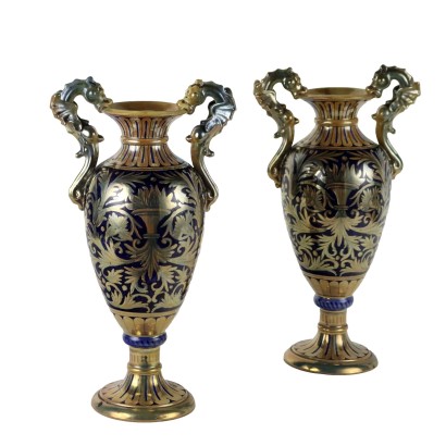 Coppia di Vasi in Ceramica Robbia Gual