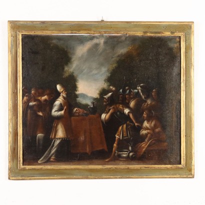 Painting with Biblical Scene, Melchizedek welcomes Abraham