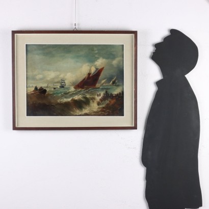 Gemälde von Guglielmo Micheli, Stürmische See mit Booten, Guglielmo Micheli, Guglielmo Micheli, Guglielmo Micheli