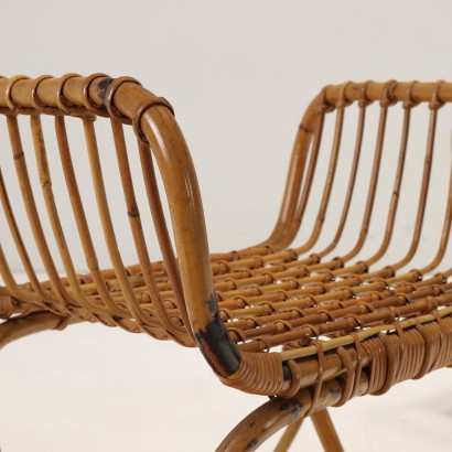 Pair of stools, two bamboo footstools from the 1950s and 1960s