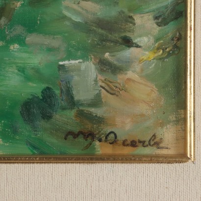 Pintura de Mario Acerbi,Ponte Vecchio en Pavía,Mario Acerbi,Mario Acerbi