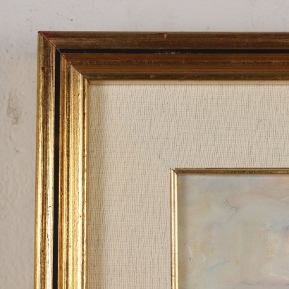 Pintura de Mario Acerbi,Ponte Vecchio en Pavía,Mario Acerbi,Mario Acerbi