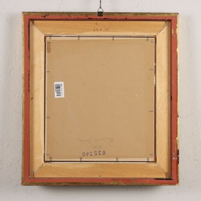 Pintura de Mario Acerbi,Ponte Vecchio en Pavía,Mario Acerbi,Mario Acerbi