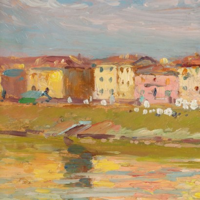 Gemälde von Romeo Borgognoni, Entlang des Flusses, Romeo Borgognoni, Romeo Borgognoni