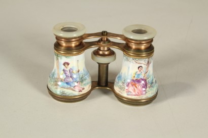 antiquariato, oggettistica, binocolo da teatro, ottone, madreperla, ceramica