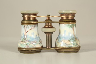 antiquariato, oggettistica, binocolo da teatro, ottone, madreperla, ceramica