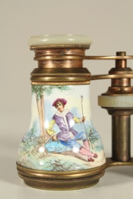 antiquariato, oggettistica, binocolo da teatro, ottone, madreperla, ceramica