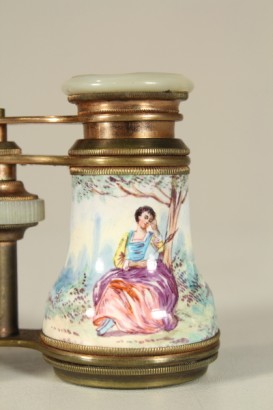 antiquariato, oggettistica, binocolo da teatro, ottone, madreperla, ceramica