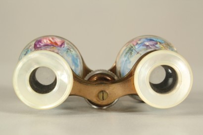 antiquariato, oggettistica, binocolo da teatro, ottone, madreperla, ceramica