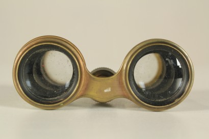 antiquariato, oggettistica, binocolo da teatro, ottone, madreperla, ceramica