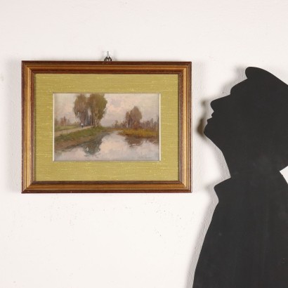 Pintura de Romeo Borgognoni,Paisaje con río,Romeo Borgognoni,Romeo Borgognoni,Romeo Borgognoni