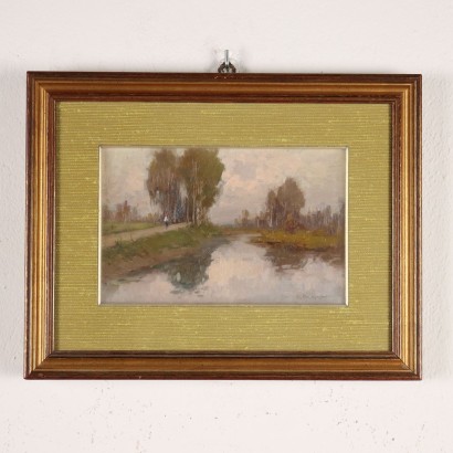 Pintura de Romeo Borgognoni,Paisaje con río,Romeo Borgognoni,Romeo Borgognoni,Romeo Borgognoni