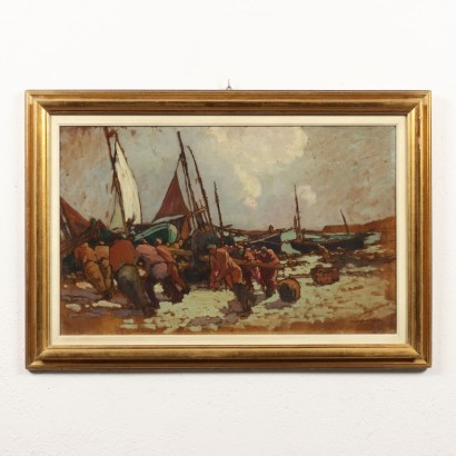 Pintar barcos con pescadores