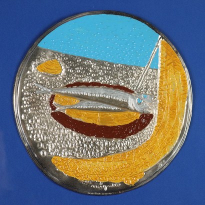 Bas-Relief Contemporain sur Argent Migneco Prise de Sardines
