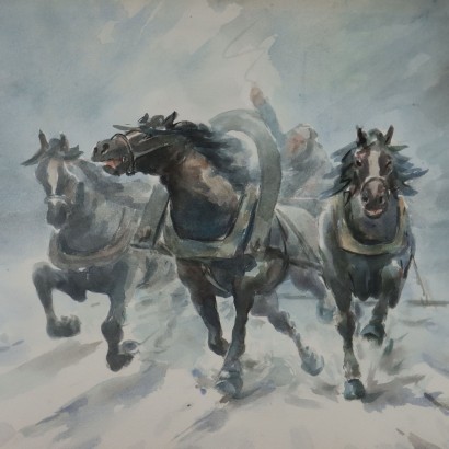 Tableau Ancien B. Azimonti Russie '900 Aquarelle sur Carton