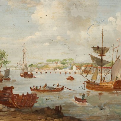 Dipinto Scorcio Portuale con Imbarcazioni