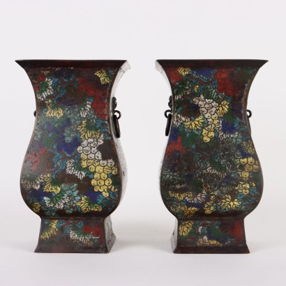 Par de jarrones de bronce cloisonné