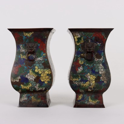 Par de jarrones de bronce cloisonné