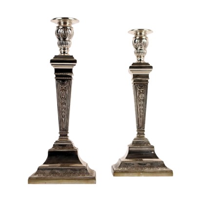 Paire de Bougeoirs Anciens Deuxième Moitié du '900 Argent