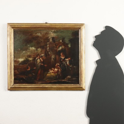Dipinto di Paesaggio con Donne alla Fo,Paesaggio con donne alla fonte