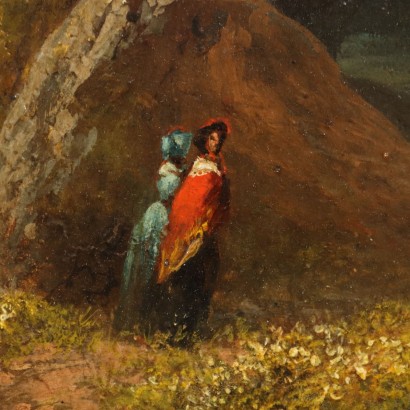 Cuadro con figuras en el bosque.
