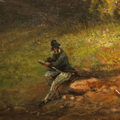 Cuadro con figuras en el bosque.