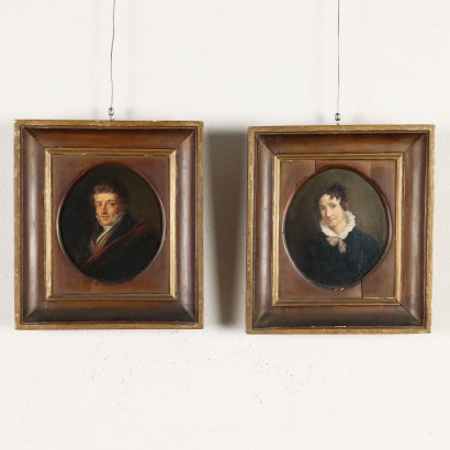 Coppia di Dipinti  Ritratti di Signore e Signora