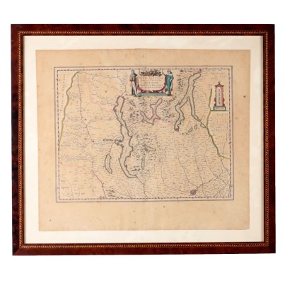 Stampa Incisione con Mappa della Parte Alpestre dello Stato di Milano, 1640