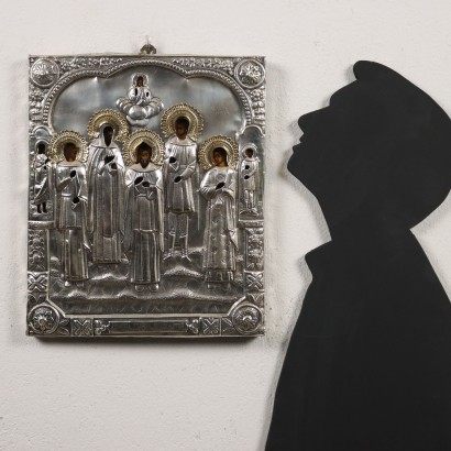 Russische Ikone aus dem 19. Jahrhundert mit Heiligen, Russische Ikone aus dem 19. Jahrhundert mit Heiligen