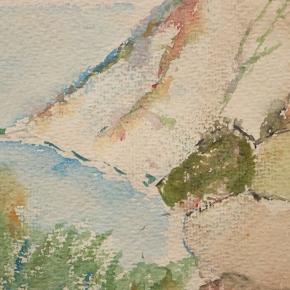 Dipinto ad acquarello di Arturo Tosi,Paesaggio con pini marittimi,Arturo Tosi,Arturo Tosi,Arturo Tosi
