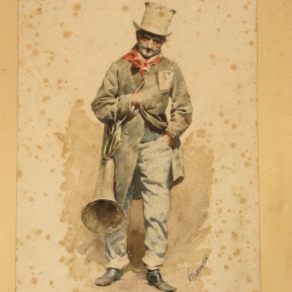 Dipinto ad acquarello di Giovanni Pianca,Ritratto di musico,Giovanni Piancastelli,Giovanni Piancastelli,Giovanni Piancastelli