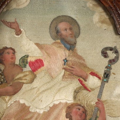 Ricamo con Parti dipinte ,Sant' Ilario ed Angeli